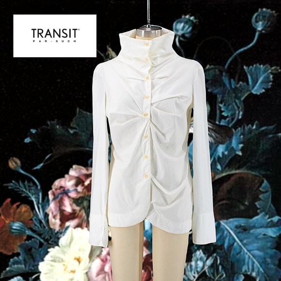 Transit Par Such Tops - Transit Par Such White Asymmetric Blouse Button-Down Convertible Collar